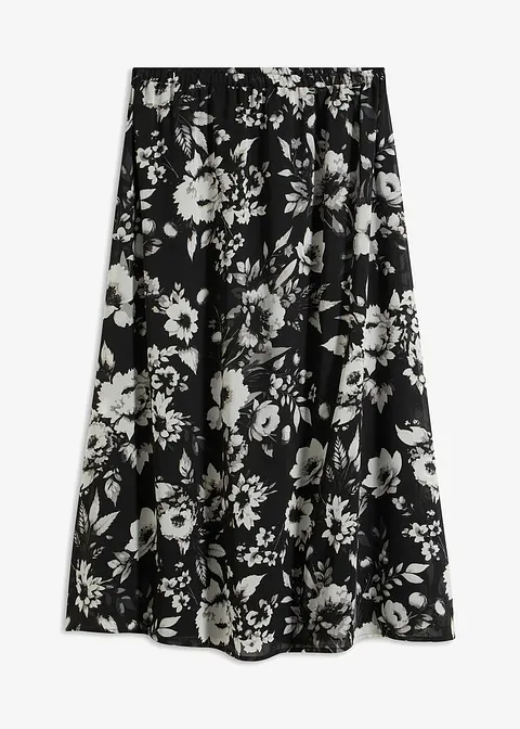 Weiter Chiffon-Rock in schwarz von vorne - bonprix