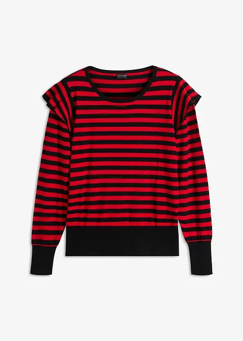 Streifen-Pullover mit Volant in rot von vorne - bonprix