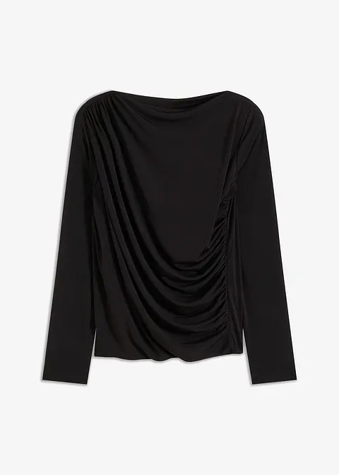 Langarmshirt mit Raffungen in schwarz von vorne - bonprix