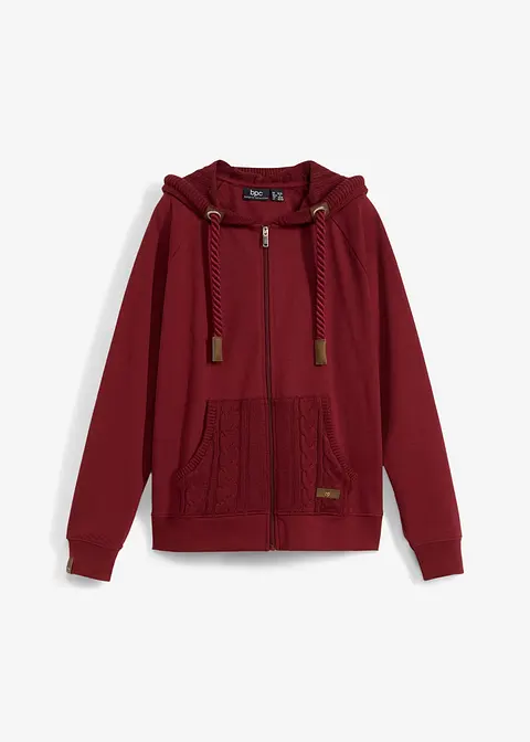 Sweatjacke mit Strickkapuze und Tasche in rot von vorne - bonprix