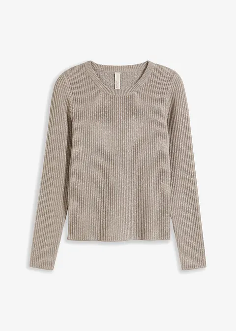 Gerippter Pullover in grau von vorne - bonprix