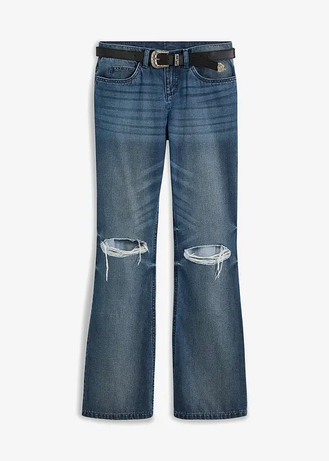 Bootcut-Jeans mit Gürtel (Doppelpack 2-tlg. Set) in blau von vorne - bonprix