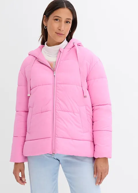 Oversize Puffer-Jacke in pink von vorne (im Anschnitt) - bonprix