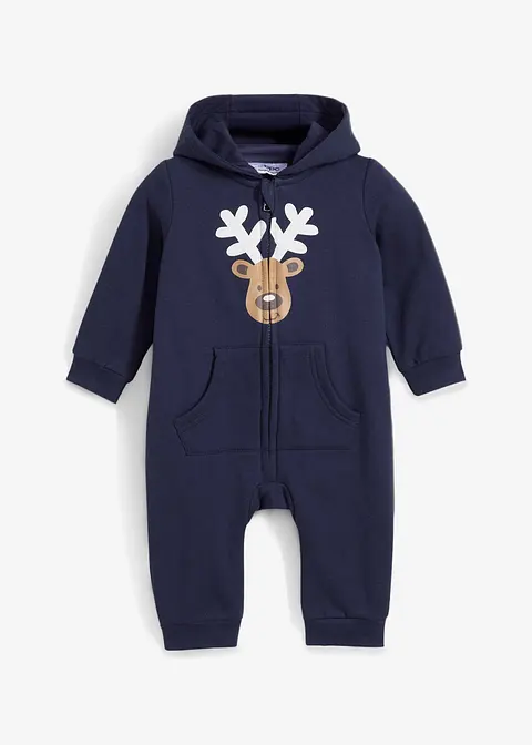 Baby Sweat Overall mit Weihnachtsmotiv aus Bio Baumwolle in blau von vorne - bonprix