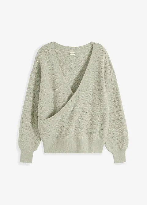 Wickelpullover mit Glitzer in grün von vorne - bonprix