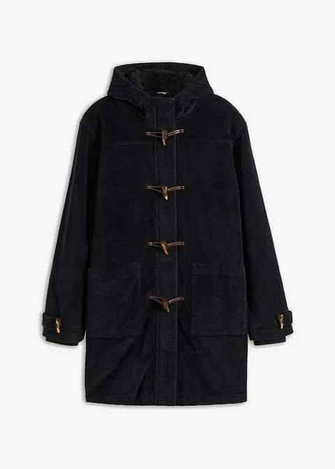Cord-Dufflecoat, wattiert in schwarz von vorne - bonprix