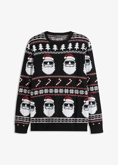 Norweger-Pullover mit recycelter Baumwolle in schwarz von vorne - bonprix