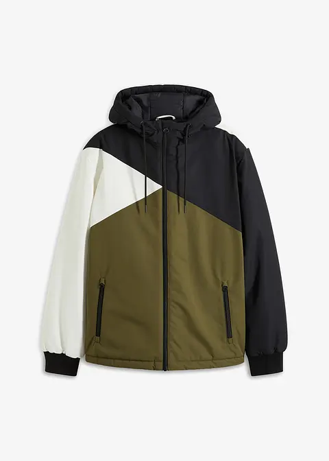 Winterjacke mit Kapuze im Colourblocking in schwarz von vorne - bonprix