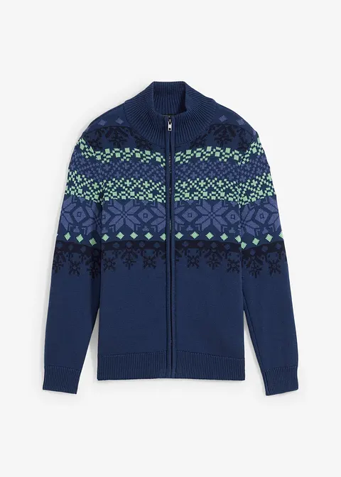 Jungen Norweger Strickjacke mit Stehkragen in blau von vorne - bonprix