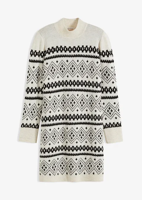 Strickkleid mit Stehkragen in beige von vorne - bonprix