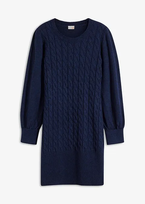 Strickkleid mit Zopfmuster in blau von vorne - bonprix