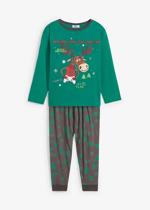 Kinder Pyjama (2-tlg. Set) in grau von vorne - bonprix