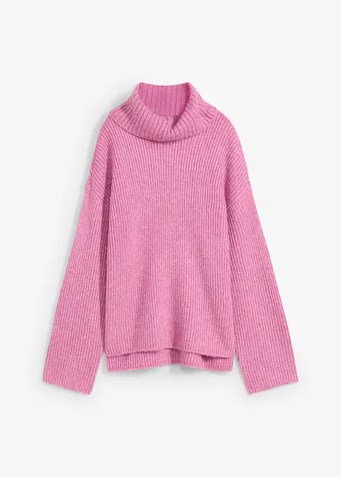 Rollkragenpullover mit Seitenschlitzen in pink von vorne - bonprix