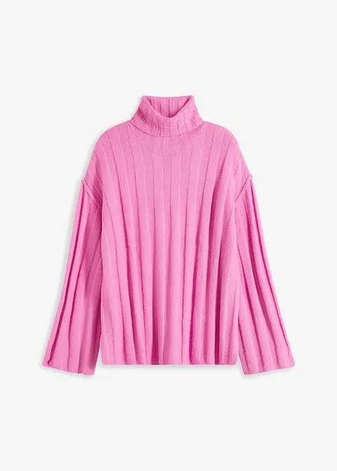 Gerippter Rollkragenpullover in pink von vorne - bonprix