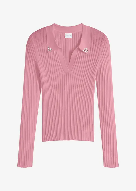 Poloshirt mit Steinen in rosa von vorne - bonprix