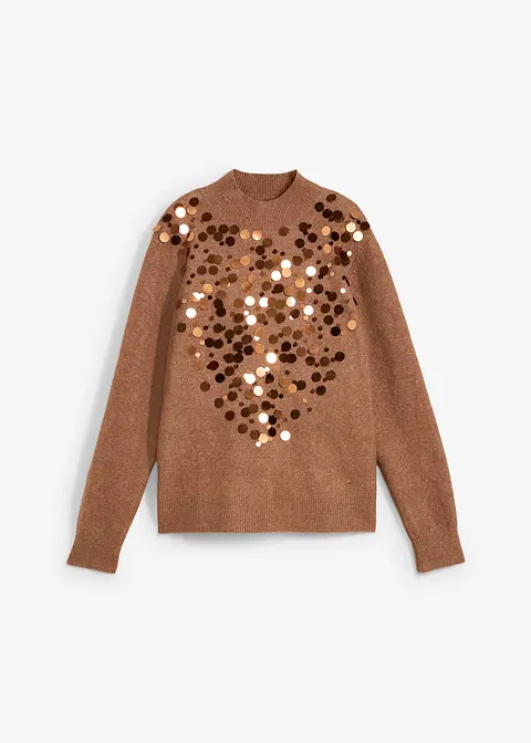 Pullover mit Pailetten in braun von vorne - bonprix