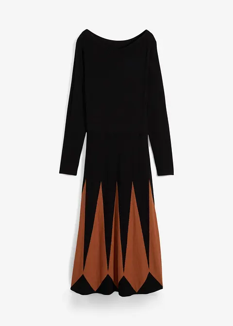 Strickkleid im Rautendesign in schwarz von vorne - bonprix