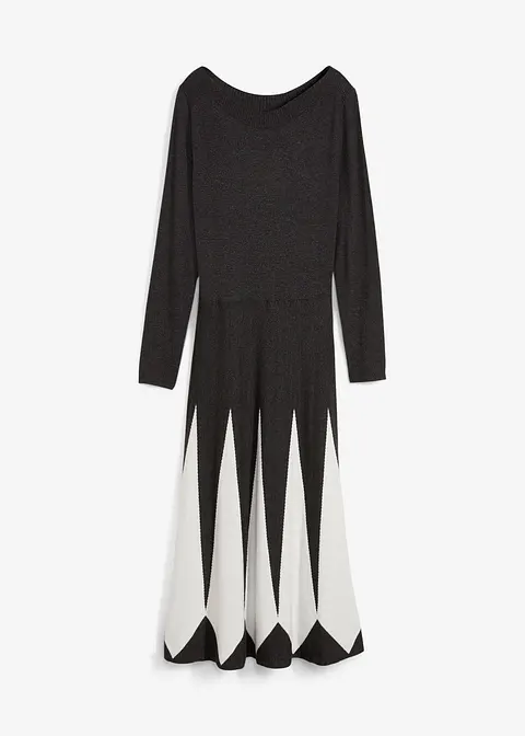 Strickkleid im Rautendesign in grau von vorne - bonprix