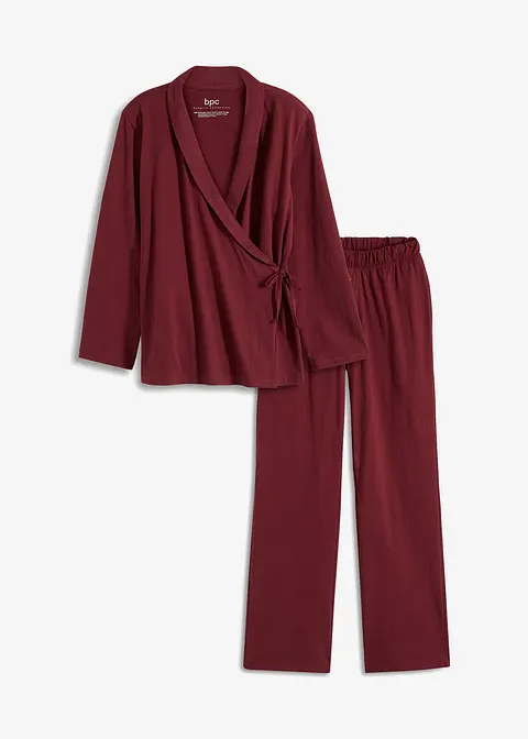 Pyjama mit Schalkragen aus weicher Baumwolle in rot von vorne - bonprix