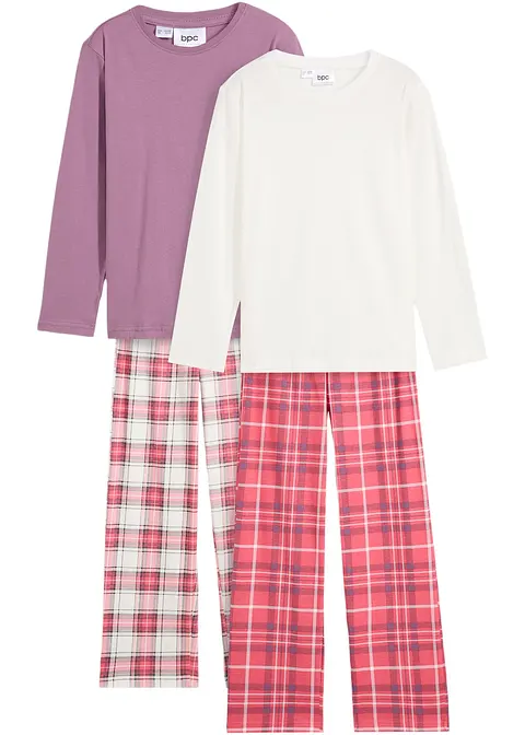 Pyjama mit Bio-Baumwolle (Doppelpack 2-tlg. Set) in weiß von vorne - bonprix