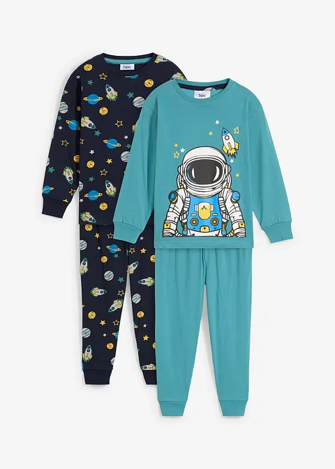 Jungen Pyjama mit Bio-Baumwolle  (4-tlg. Set) in blau von vorne - bonprix