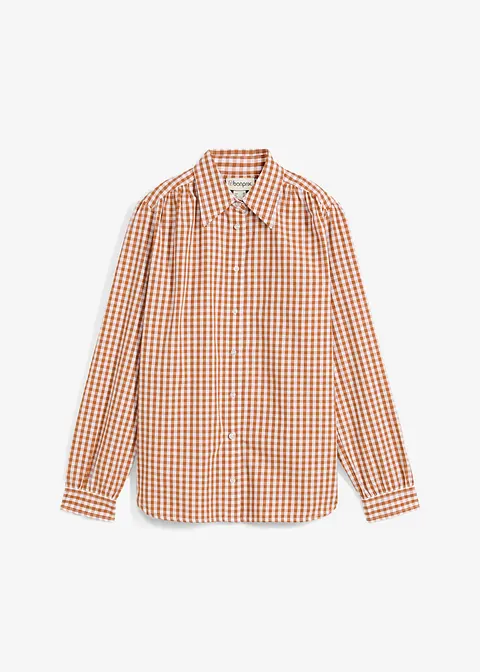 Oversize-Bluse mit Puffärmeln in braun von vorne - bonprix