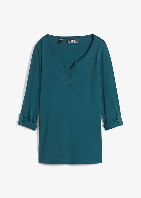 Shirt mit Knopfleiste aus reiner Bio-Baumwolle in petrol von vorne - bonprix