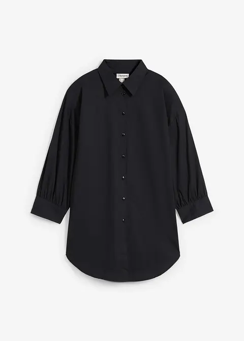 Oversize-Hemd aus Baumwolle mit 3/4 Arm in schwarz von vorne - bonprix