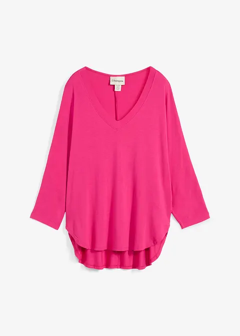 Shirt mit 3/4 Arm aus Viskose-Elasthan-Mix in pink von vorne - bonprix