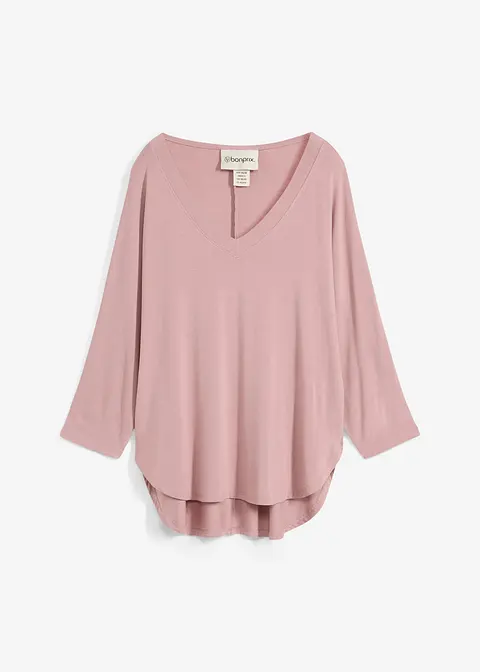 Shirt mit 3/4 Arm aus Viskose-Elasthan-Mix in rosa von vorne - bonprix