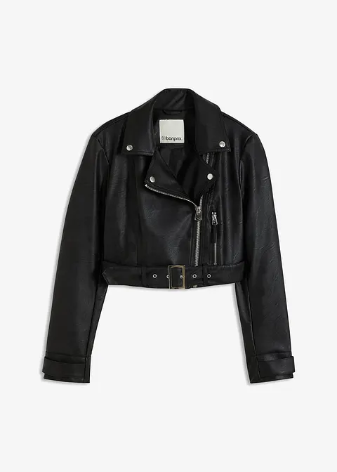 Biker-Jacke im Crop-Schnitt in schwarz von vorne - bonprix