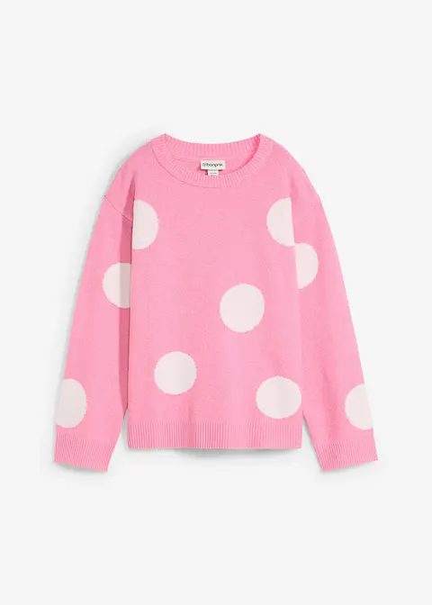 Oversize-Pullover mit Punkten in rosa von vorne - bonprix