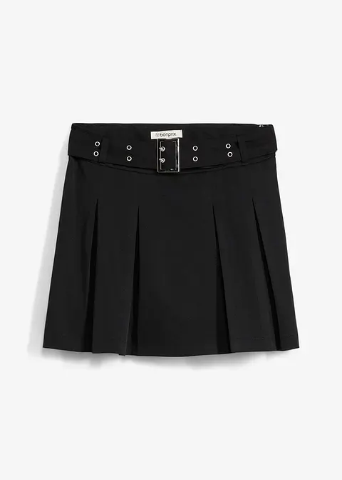 Kurzer Hosenrock mit Kellerfalten in schwarz von vorne - bonprix