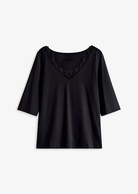 Shirt mit Spitze in schwarz von vorne - bonprix