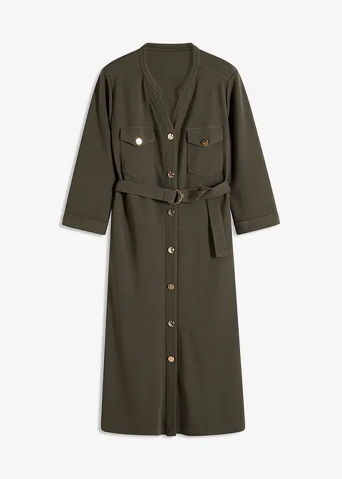 Jersey-Hemdblusenkleid in grün von vorne - bonprix