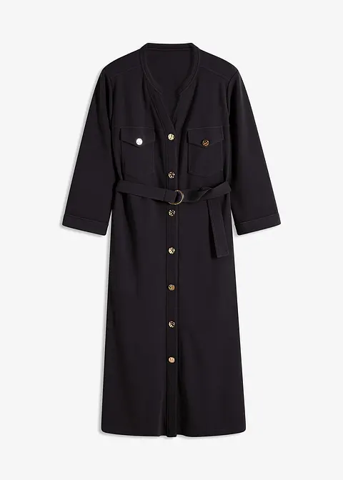 Jersey-Hemdblusenkleid in schwarz von vorne - bonprix