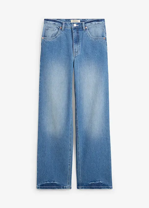Loose Straight-Jeans, High Waist in blau von vorne - bonprix