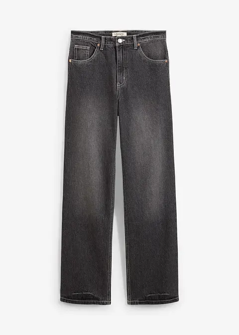 Loose Straight-Jeans, High Waist in schwarz von vorne - bonprix