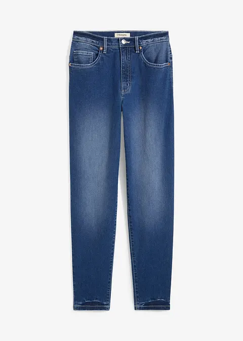 Mom Jeans High Rise, cropped in blau von vorne - bonprix