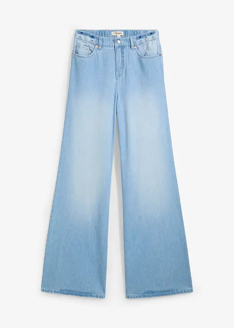 Wide-Leg-Jeans, High Waist, Bequembund in blau von vorne - bonprix