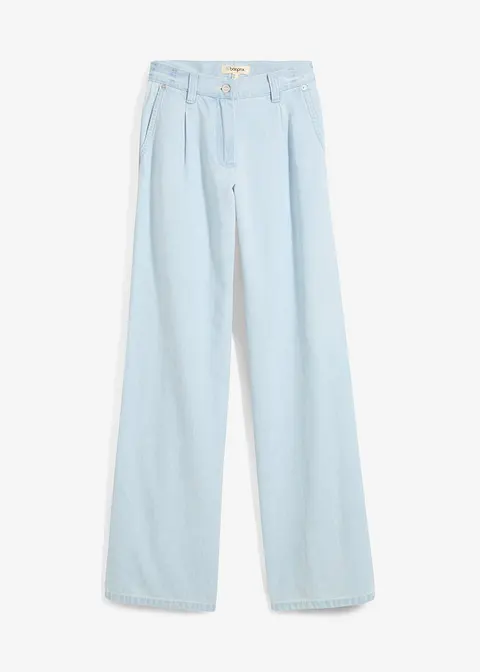 Wide-Leg-Jeans, Mid Waist, Super Soft in blau von vorne - bonprix