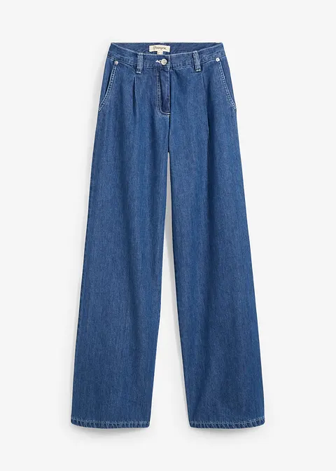 Wide-Leg-Jeans, Mid Waist, Super Soft in blau von vorne - bonprix