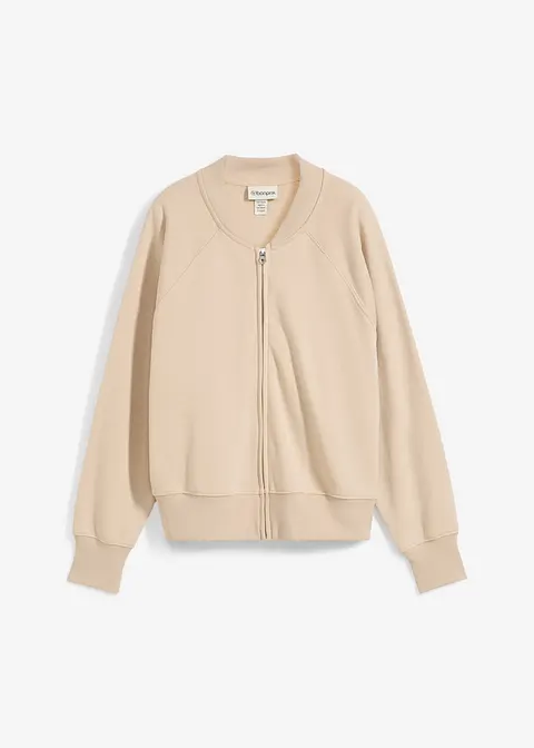 Blouson Sweatjacke in beige von vorne - bonprix