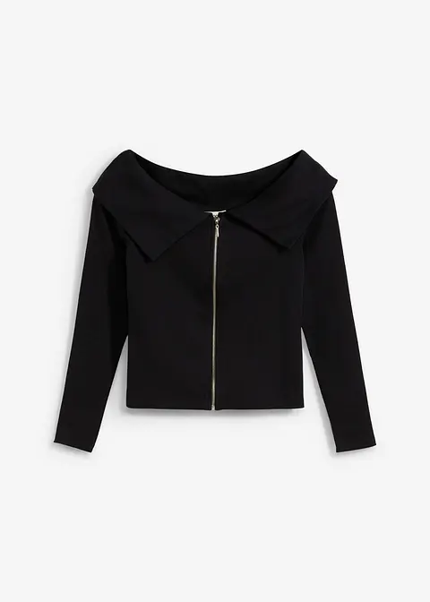 Geripptes Carmenshirt in schwarz von vorne - bonprix