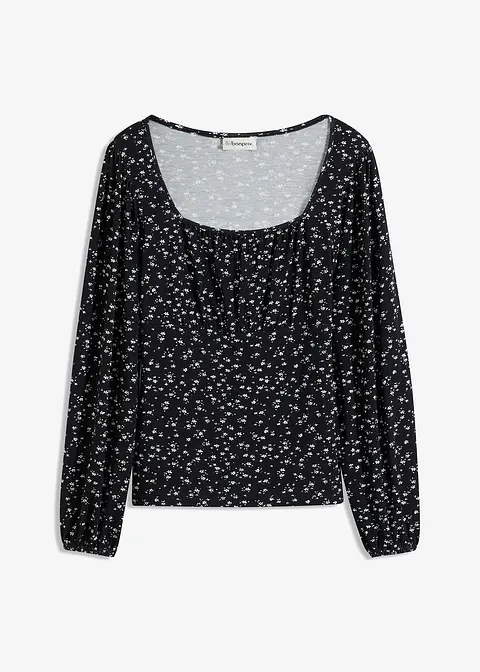 Langarmshirt mit Kräuselung in schwarz von vorne - bonprix