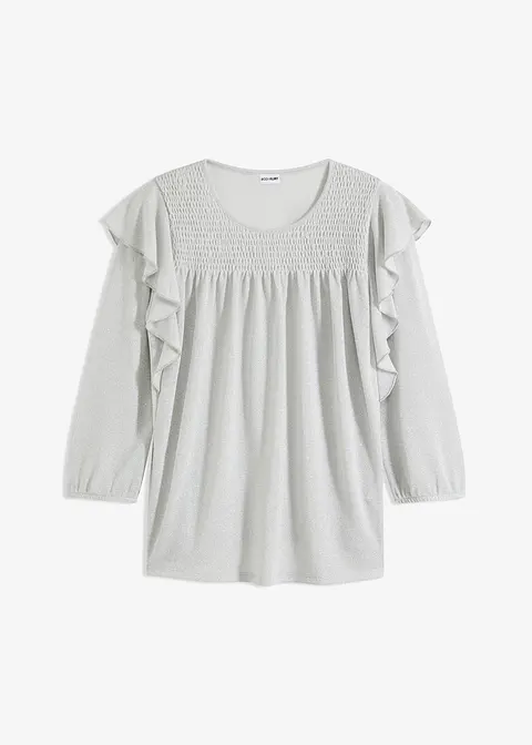 3/4 Arm Volant-Shirt mit Lurex in grau von vorne - bonprix