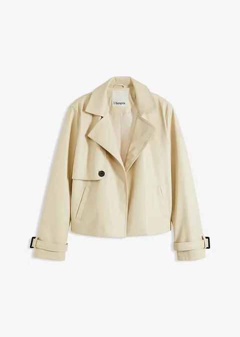 Kurze Trench-Jacke aus Lederimitat in beige von vorne - bonprix