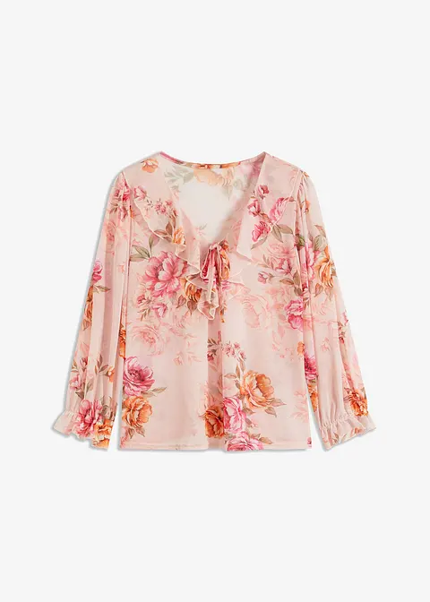 Langarmshirt aus Mesh in rosa von vorne - bonprix