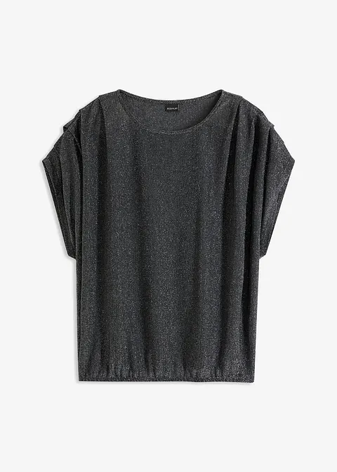 Lurex-Shirt mit Drapierung in schwarz von vorne - bonprix