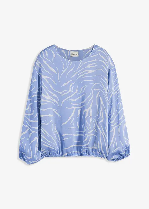 Tunikabluse aus Satin mit Druck in blau von vorne - bonprix